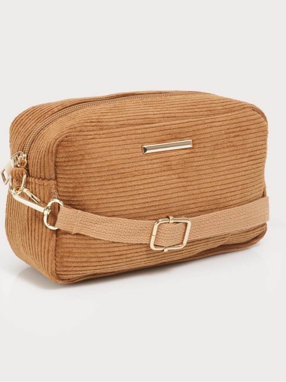 Caracol Tan Corduroy Crossbody Bag Detachable Strap Zip Closure Inner Pocket NWT
